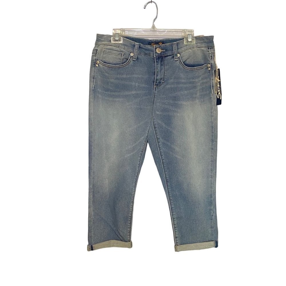 Seven7 Cropped Girlfriend Jeans Cuffed Hem Blue Denim Women's Size‎ 8 NWT